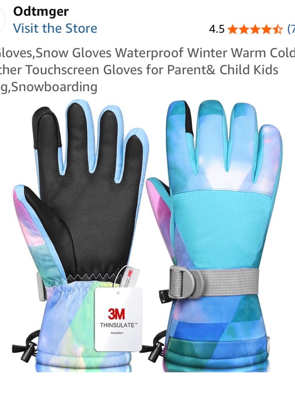 Adult Waterproof Winter Gloves with 3M Thinsulate — Blue Tie-Dye